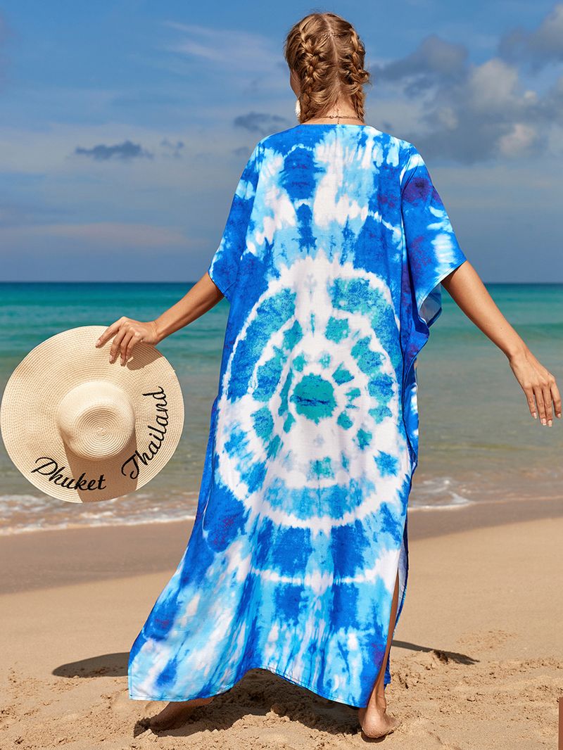 Strandkleid aus 100 % Baumwolle für Damen – Sonnenshirt mit Boho-Print, locker sitzende Bademode, Langarm-Tunika für den Urlaub am Pool_voghion.com