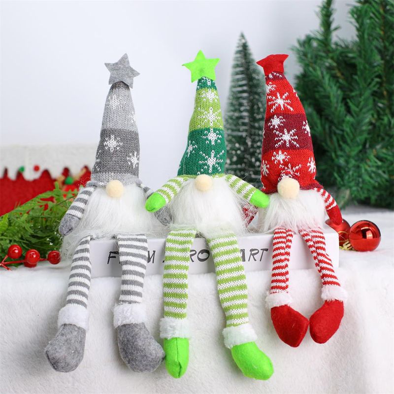 Christmas Decorations Snowflake Knitted Hat With Lights Rudolph Hanging Leg Gnome Faceless Doll Figurine_voghion.com