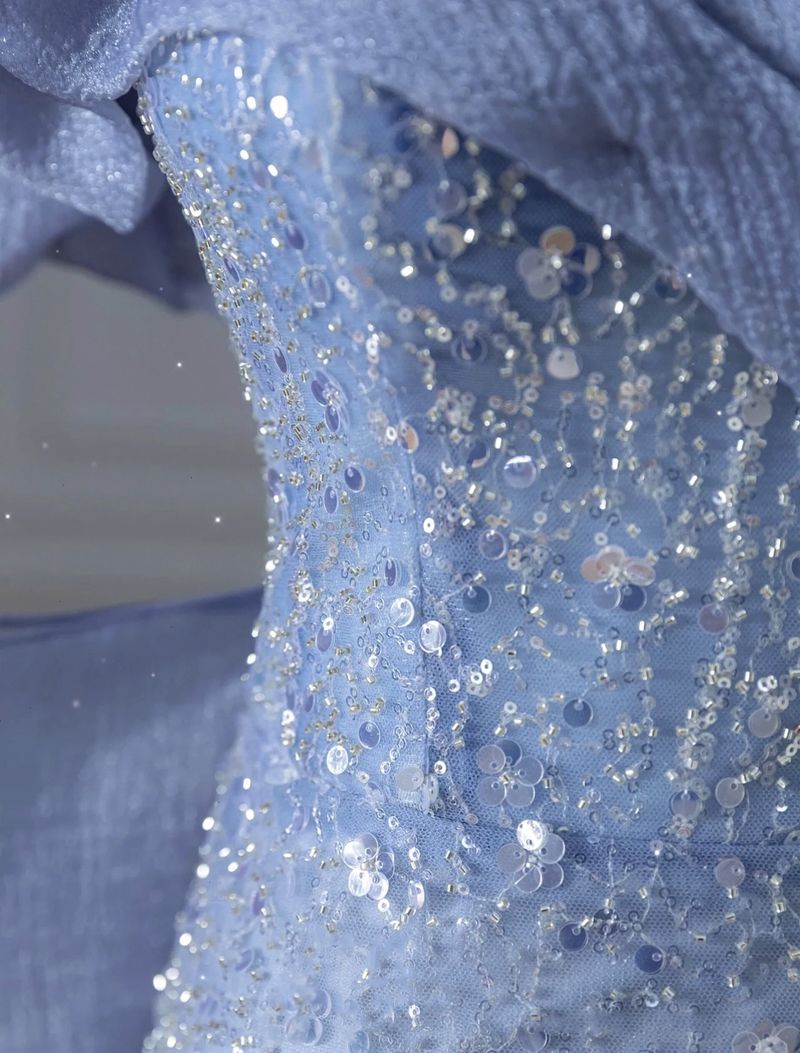 2024 Neues Smogblaues Host-Meerjungfrauenkleid mit Perlen in der Schwerindustrie, Toastkleid, Jahresversammlung, Schulterschaukleid_voghion.com