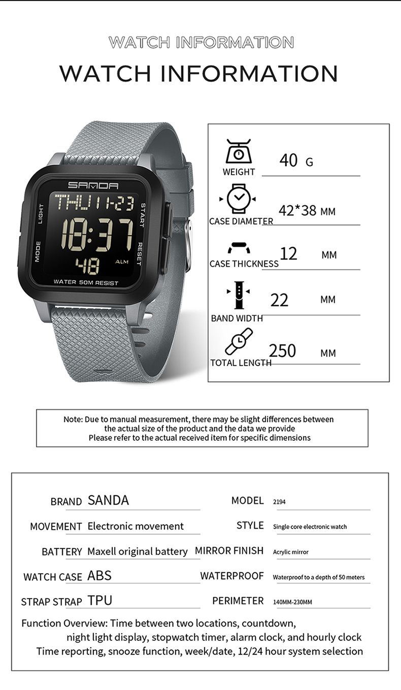 Men's And Women's Digital Sports Watch With Multi-Function, Waterproof, LED Display, Stopwatch, Alarm, Countdown, Dual Time, For Students And Outdoor_voghion.com