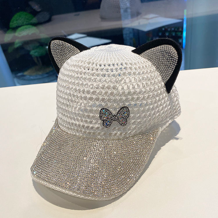 Pige Sød Kanin Øre Vand Diamant Hul Andetunge Sommer Åndbar Mesh Strikket Mode Solsejl Forælder Barn Hat_voghion.com