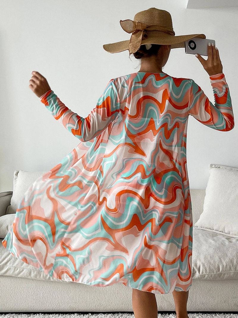 kvinders delt tredelt sæt højtaljet langærmet bluse internet berømthed snøre outfit_voghion.com