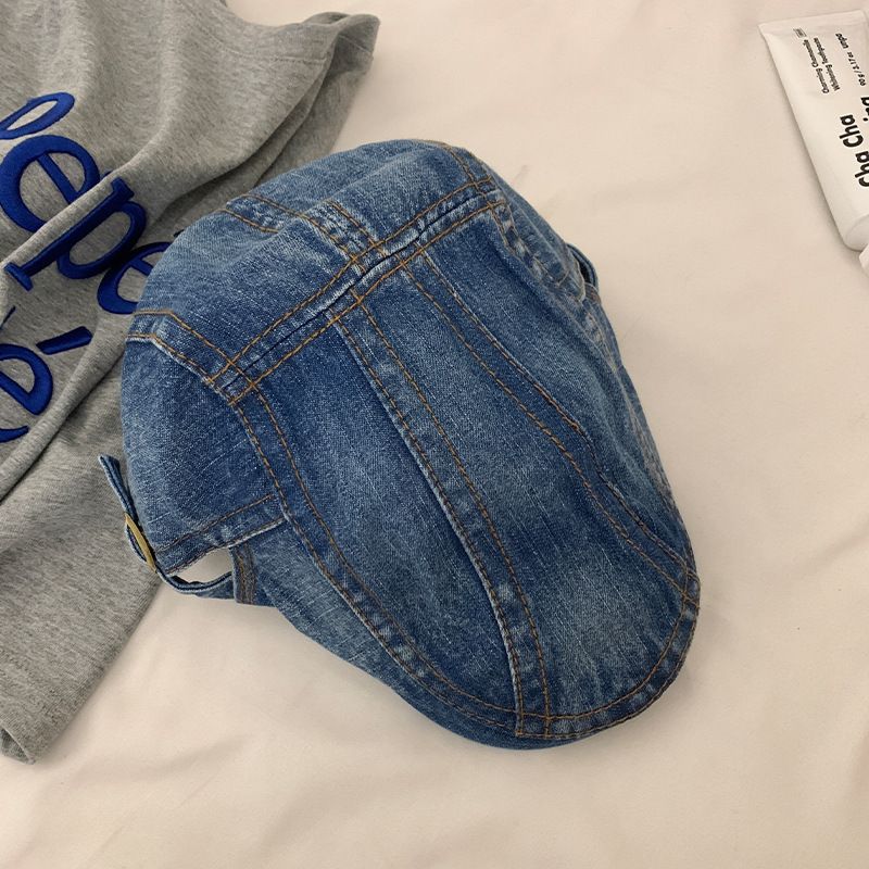 2025 Neue gewaschene Denim-Cap für Damen, vielseitig für Sommer und Herbst, großer Kopfumfang, gesichtsschlank machend,_voghion.com