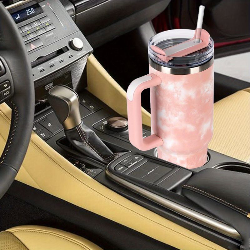 Una tazza da viaggio in acciaio inossidabile da 40 once con isolamento sottovuoto, motivo a nuvola, con coperchio, cannuccia e manico per bevande calde e fredde_voghion.com