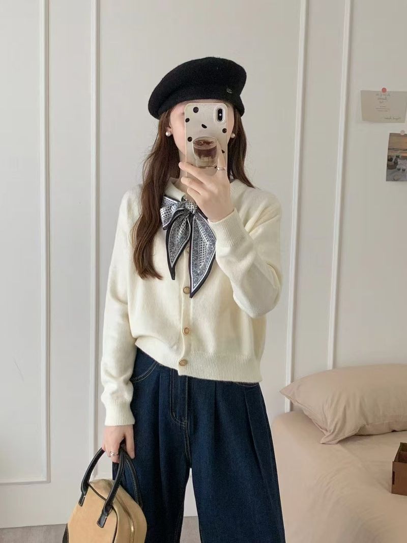 Sciarpa di seta stampata leggera e di lusso con scollo rotondo, manica lunga con nastro per le donne in autunno inverno, elegante e snellente,_voghion.com