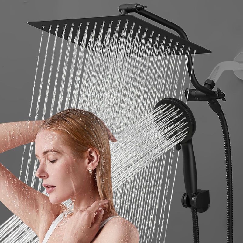 304 Bending Arm + 12 Inch 304 Ultra-thin Top Spray Shower + Plastic Handheld + Plastic Non-marking Socket 3. 1.5m Shower Pipe_voghion.com