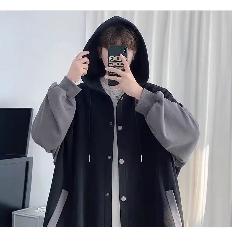 Men's versatile cardigan jacket men's autumn and winter new trend with plush loose hooded sweatshirt trend_voghion.com