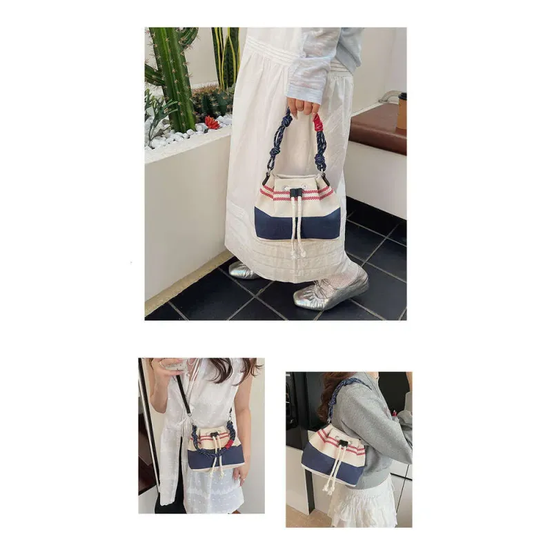This Year's Trend: Niche Design Small Bags Women's Versatile Canvas Crossbody Color-Block Handheld Bucket Bag_voghion.com