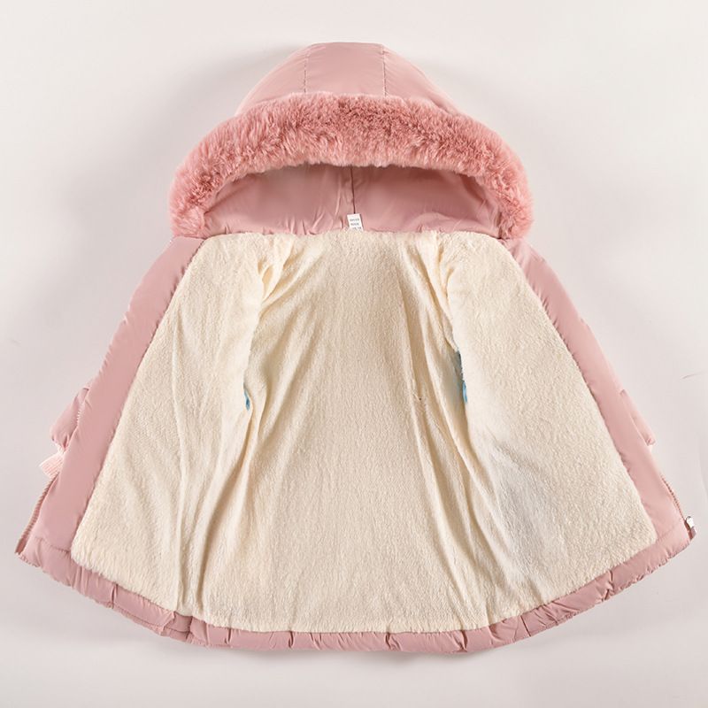 neonate nuovi graziosi fiori tridimensionali vestiti di cotone ragazze giacca con cappuccio con collo di pelliccia ispessita_voghion.com