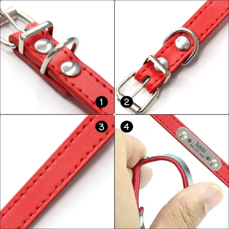 Gepersonaliseerde leren halsband 'Ik heb een afspraakje met huisdier', rood_voghion.com
