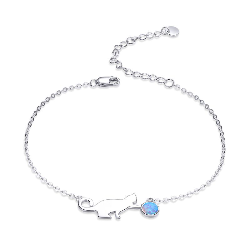 Bracciale con ciondolo a forma di gatto in opale, bracciale in argento sterling 925 per donna_voghion.com