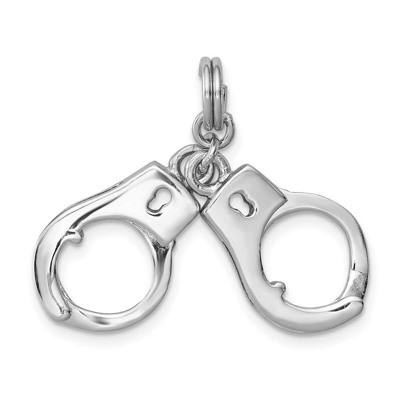 Sterling Silver Rhodium-platedPolished Movable Handcuffs Charm_voghion.com