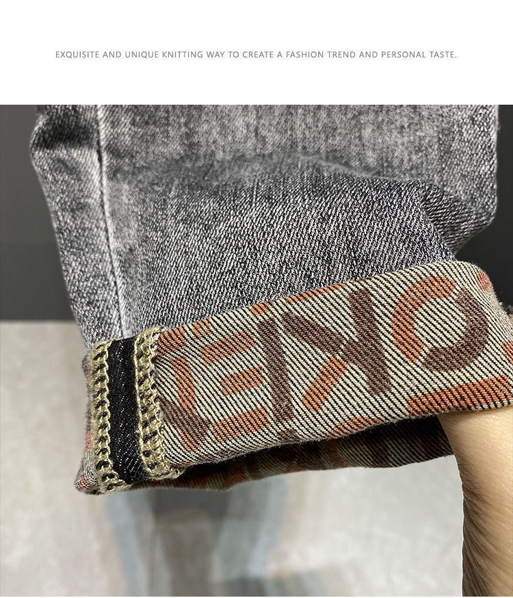 Jeans men's 2023 winter plush and thickened trendy Korean version leggings elastic slim fit versatile casual pants_voghion.com