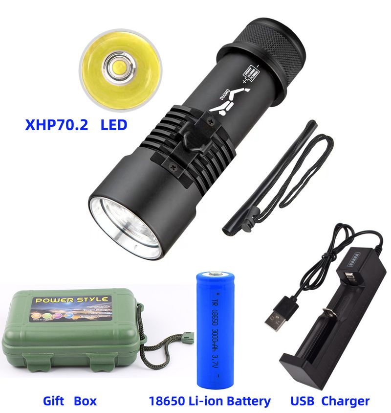 Duikzaklamp XHP70 Duikzaklamp van aluminiumlegering met sterk licht, geel en wit licht, dubbele lichtbron_voghion.com