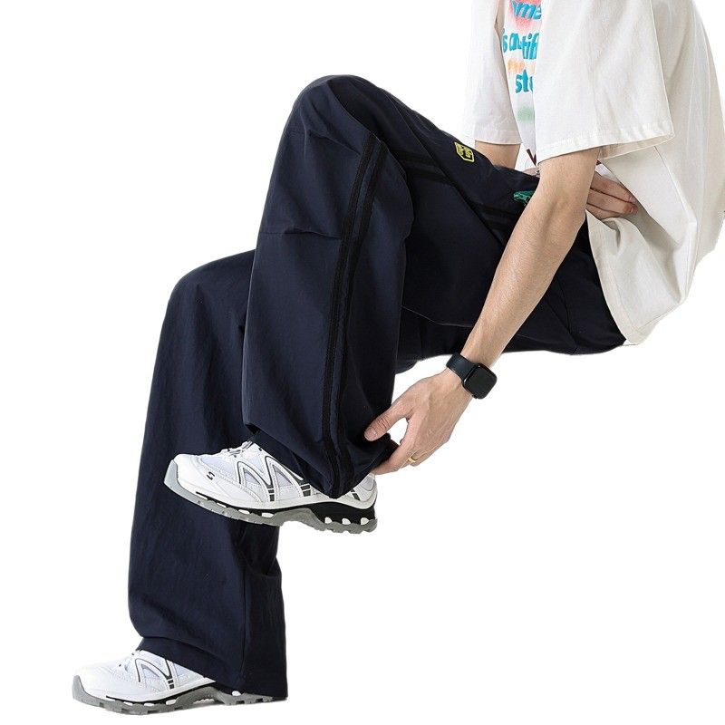 2025 Nowe granatowe spodnie cargo dla mężczyzn, letnie luźne, proste, szybkie, sportowe, małe, z szerokimi nogawkami_voghion.com