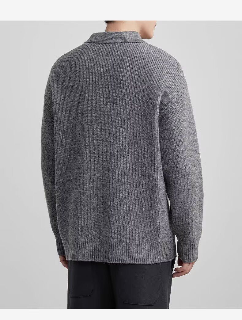 Herren Leichter Polo-Revers-Cardigan – Business Casual Strickpullover (Schwarz/Grau/Apricot, Größen M-XXXL)_voghion.com