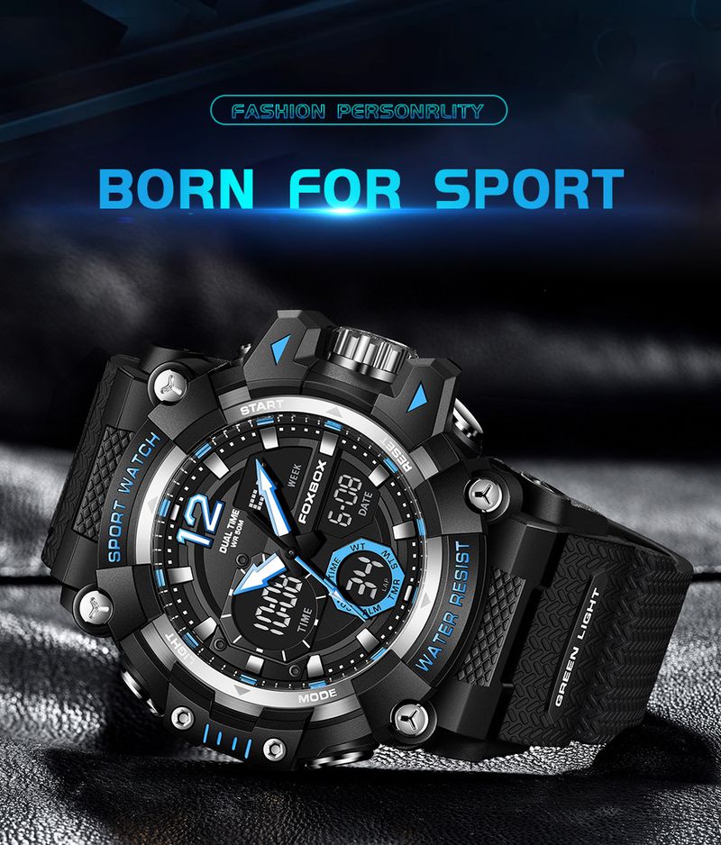 Reloj deportivo impermeable para hombre con pantalla dual, manecillas luminosas y cronómetro: ligero y resistente para actividades al aire libre._voghion.com