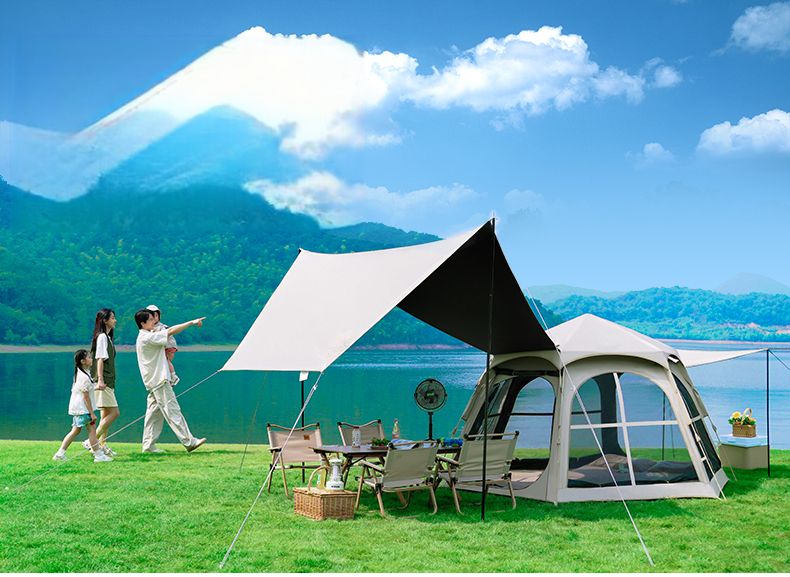 Zelt und 2-in-1-Outdoor-Camping-Übernachtungs-Regenschutz-Sonnenschutz, faltbar, tragbar, automatisches Außendach_voghion.com