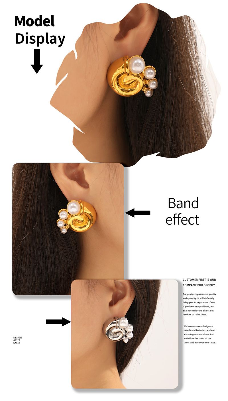 Niche Spiral Vortex Imitation Pearl Earrings With Retro Temperament Design, Popular Earrings Made Of Titanium Steel_voghion.com