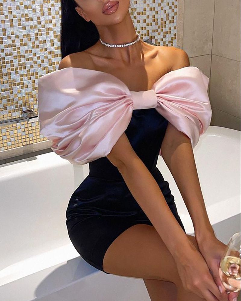 Nouvelle robe moulante à une épaule avec nœud pour femmes européennes et américaines de printemps, petite robe de fête d'anniversaire_voghion.com