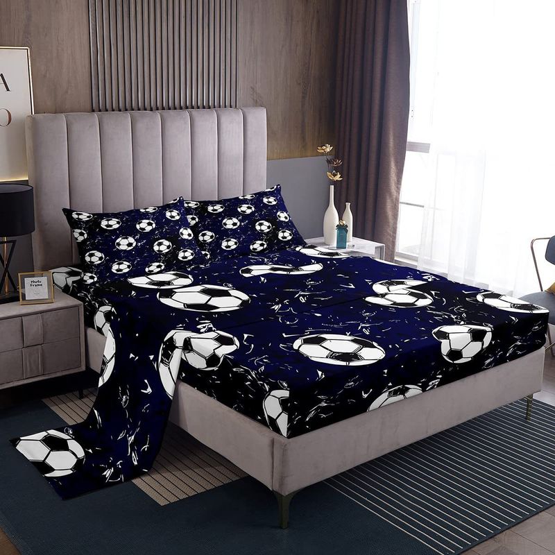 Sports Pattern Fitted Sheet Four Piece Bedding Set Bedroom Dormitory Bedding Decoration_voghion.com