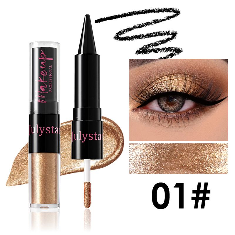 Ombretto e eyeliner combinati, ombretto glitterato perlato, due in uno, doppia punta, facile da colorare, eyeliner nero freddo, trucco combinato_voghion.com