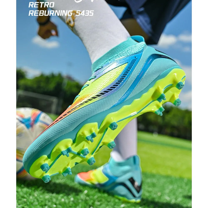 2024 Neue Fußball-High-Top-TF Shattered Artificial Lawn AG Nagelleder-Fußtrainingsschuhe für Jungen und Mädchen_voghion.com