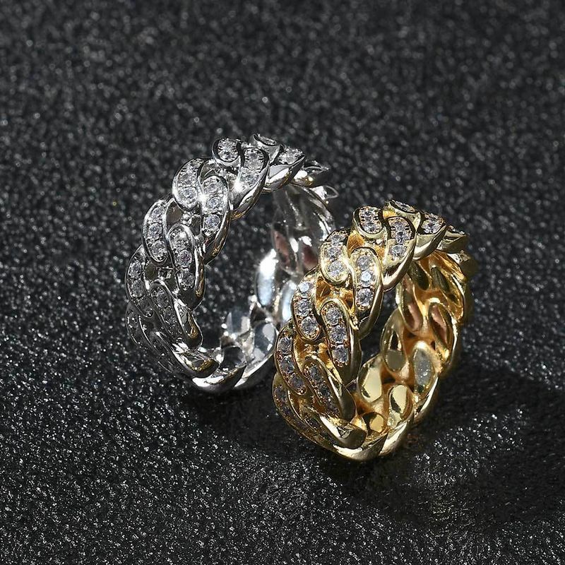 Anello da uomo Hip Hop placcato oro vero con zircone cubano a fila singola da 8 mm_voghion.com