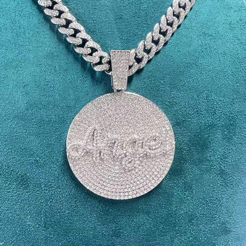 New Round Alloy Pendant Cuban Chain Hip-Hop Style English Letter Angel Necklace_voghion.com