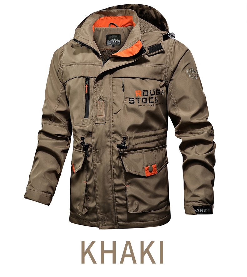 Men's solid color side seam pocket loose type beltless casual hooded men's trench coat_voghion.com