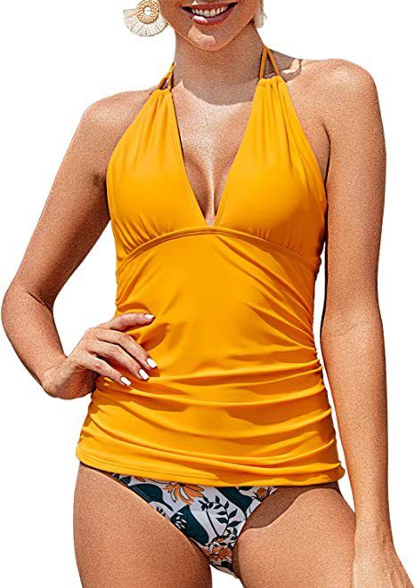 Abbigliamento da donna Costume da bagno due pezzi con scollo all'americana da donna Costume da bagno due pezzi con scollo a V Slip bikini Costume da bagno due pezzi contenitivo per la pancia_voghion.com