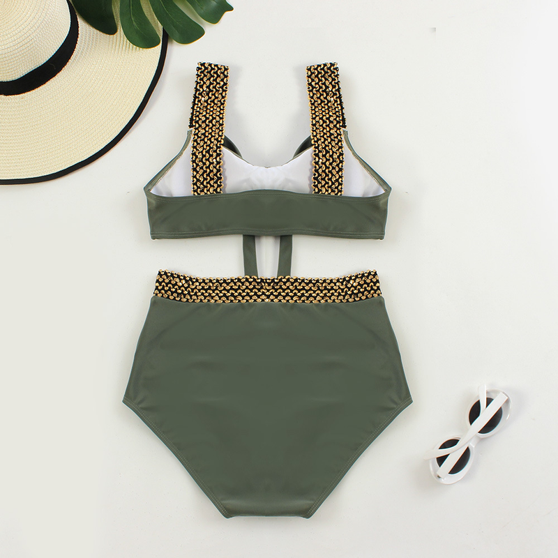 Women's backless high waist swimsuit covers the belly with gold elastic_voghion.com