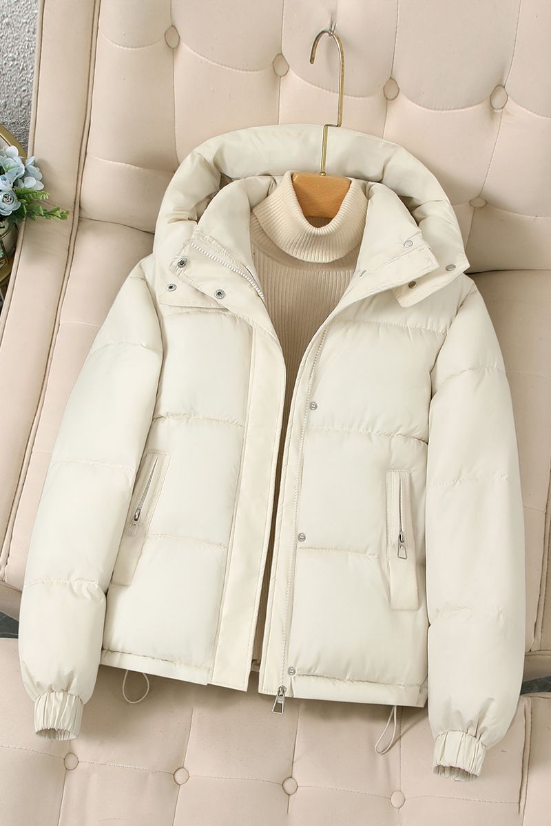 Women's Winter Hooded Puffer Jacket Short Length Lightweight Polyester Warm Coat Casual Loose Fit Outerwear For Petite & Plus Size_voghion.com