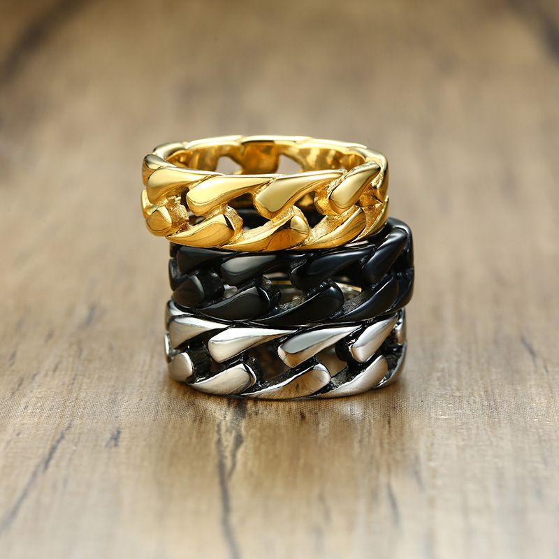 Anello cubano con catena in acciaio al titanio e motocicletta alla moda, da uomo, in oro, R495_voghion.com