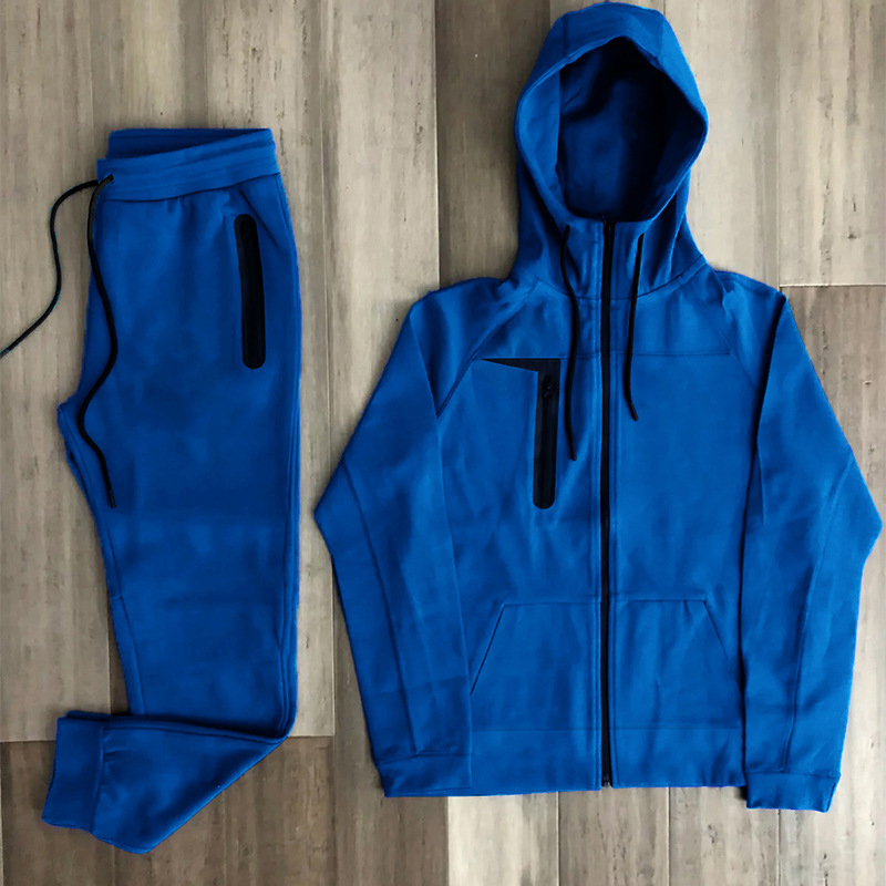 Streetwear męskie dresy moda jesienna kieszenie na zamek błyskawiczny bluza z kapturem i spodniami dresowymi z długim rękawem zestawy dwuczęściowe męskie Casual_voghion.com