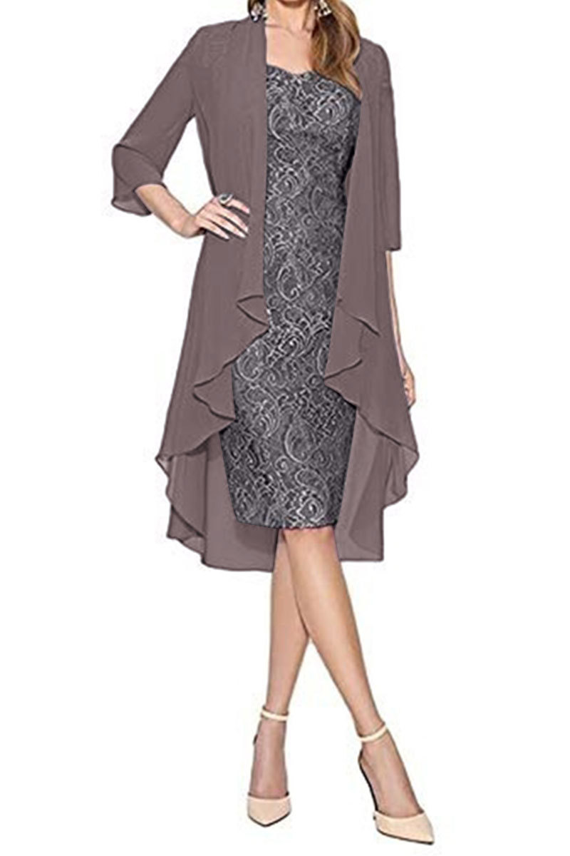 European and American large size lace two-piece elegant party dress including cardigan_voghion.com