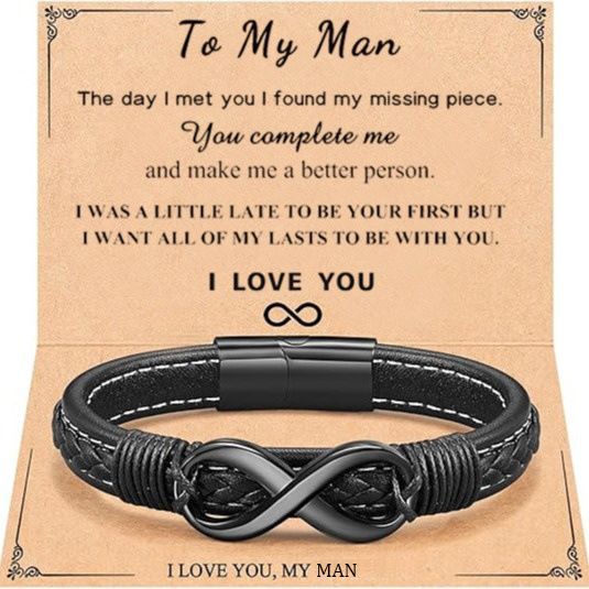 Bracciale da uomo in acciaio inossidabile con forma magnetica nera a forma di 8 "To My Man"_voghion.com