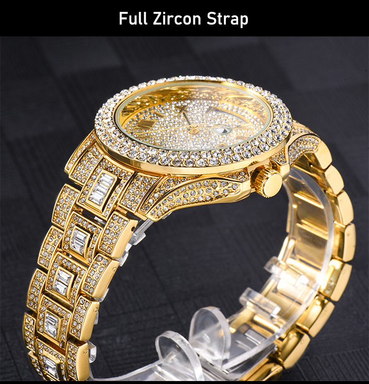 MISSFOX Dual Calendar New Full Diamond Luxury Men's Quartz Gentlemen's Watch Gold Fashion_voghion.com