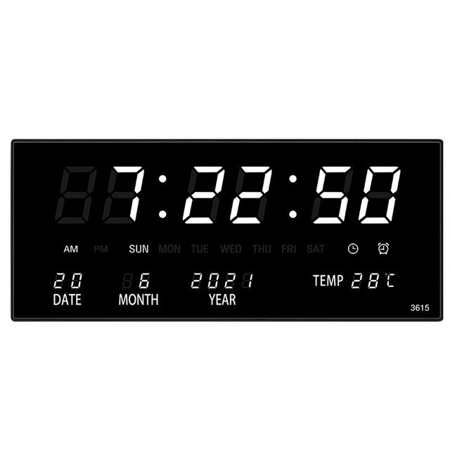 Orologio da parete digitale luminoso con sveglia, suoneria oraria, temperatura, data, calendario, orologio da tavolo, orologio elettronico a LED, decorazione con spina_voghion.com