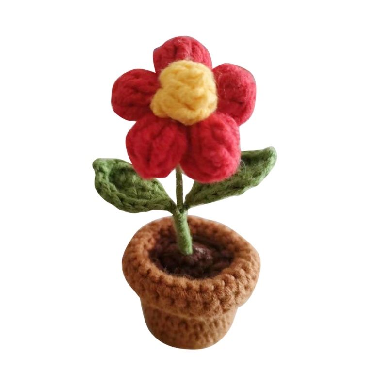 Potted Handmade Plant Artificial Knitting Decoration Diy Flower_voghion.com