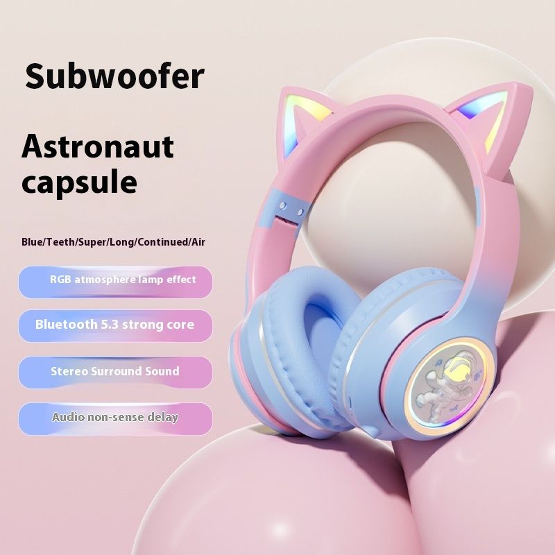 2024 Nieuwe ruimtecapsule Kattenoren (gestoomd brood in de vorm van kattenoren) Lichtgevende Bluetooth-headset voor mobiele games_voghion.com