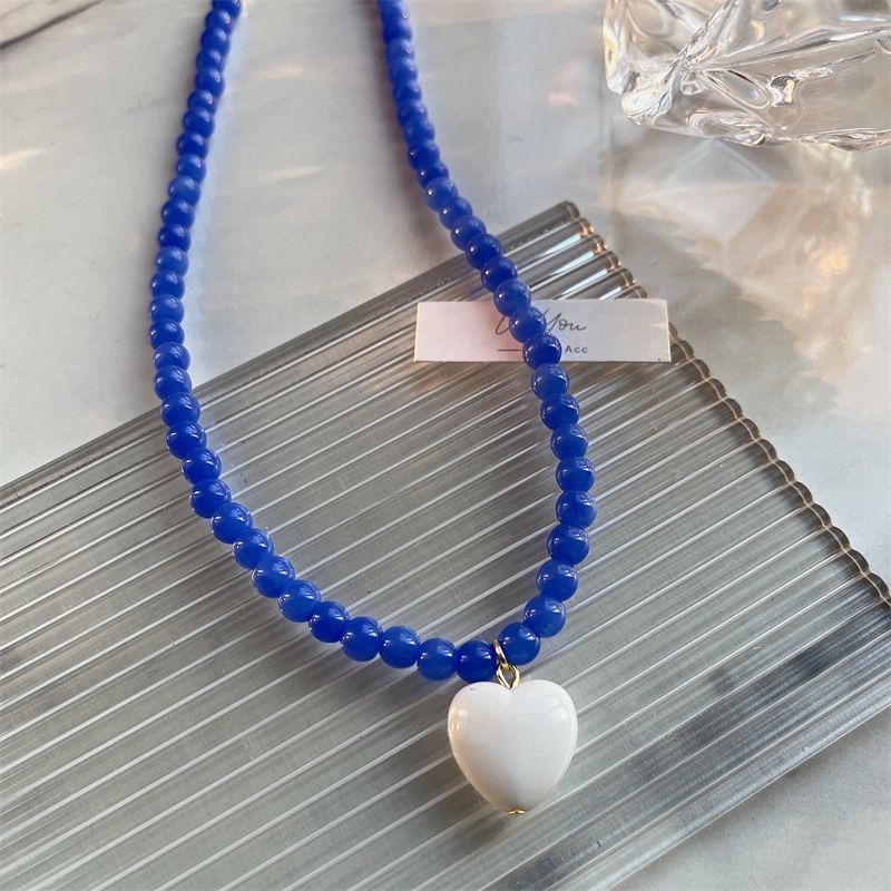 Collar con colgante de corazón de melocotón en forma de perla rosa, blanco y rojo, listo para usar, joyería para niñas y mujeres._voghion.com