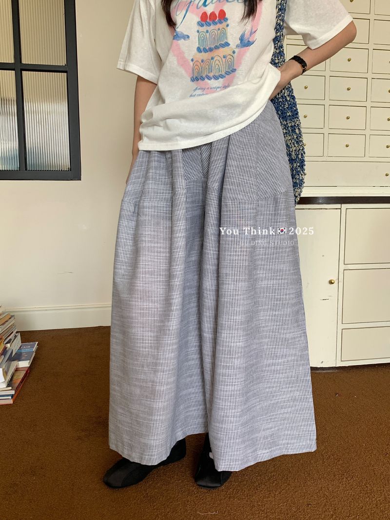 Retro Striped Wide Leg Pants - High Waisted Loose Fit Casual Trousers For Women, Comfortable Cotton Lounge Pants, Korean Style Boho Chic Office_voghion.com