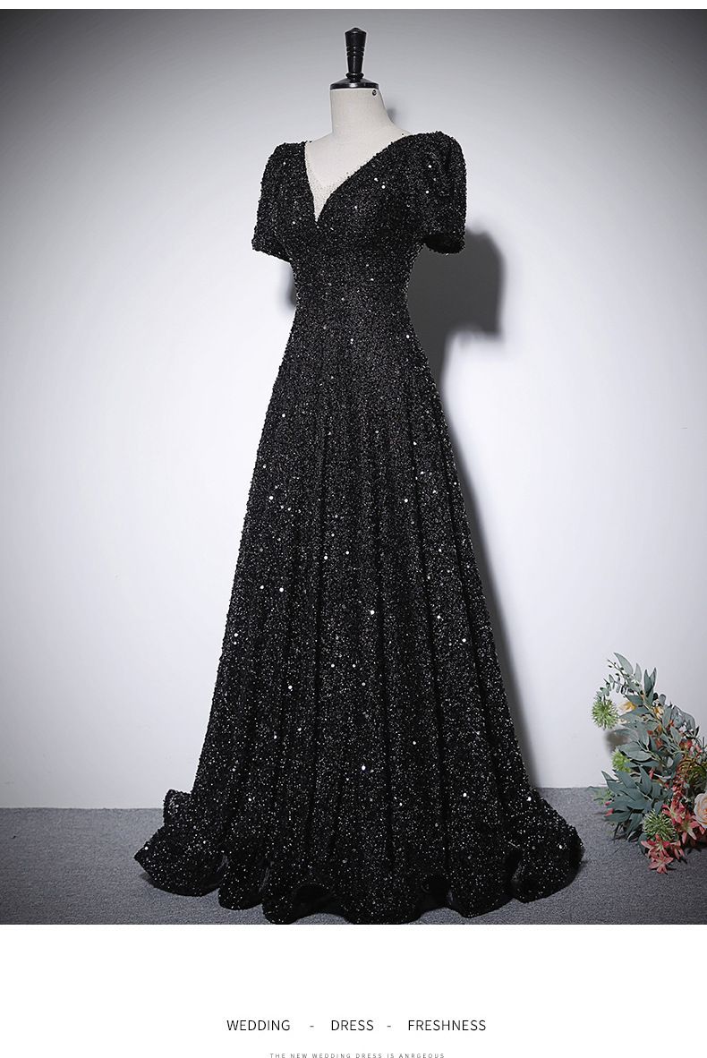 Women’s Clothing Black Evening Gown For Women High End Sequins High End Luxury Haute Couture Host Socialite Goddess Style_voghion.com