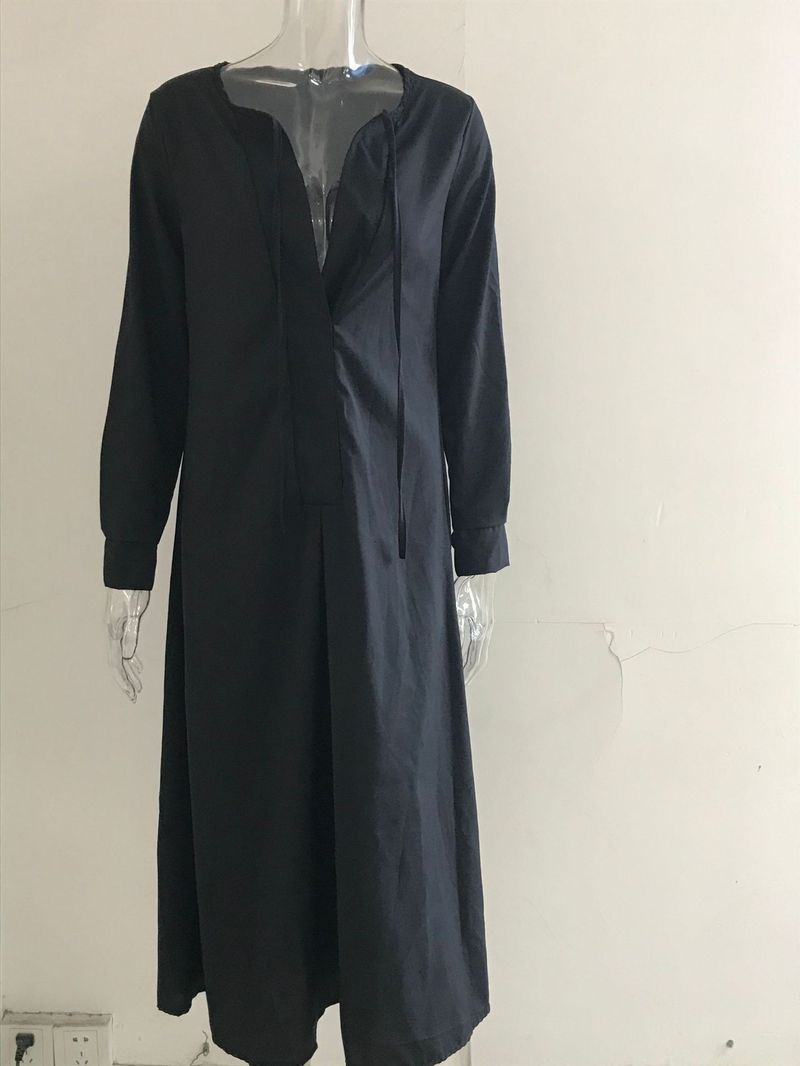 2022 Nuovo stile grande swing tinta unita colletto rovesciato manica semplice casual abito camicia lunga_voghion.com