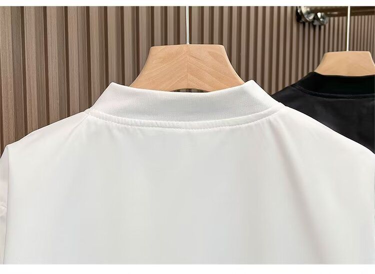 Men's Slim Fit Bomber Jacket - Streetwear Baseball Coat, Windproof Lightweight Zip-Up Jacket For Spring Fall, Black/White_voghion.com