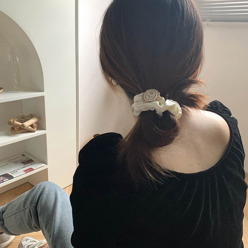 Blomstrende sateng tykktarm hårring hårtau hårtilbehør koreansk stil perle enkel hårtau hårfang_voghion.com