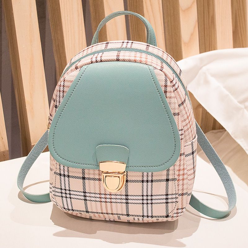 Women's Backpack 2024 New Plaid Color Matching Lock Cylinder Shoulder Bag For Women_voghion.com