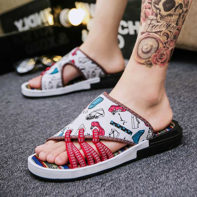 Hausschuhe im Sommer, rutschfest, One-Word-Slipper, China-Chic Outdoor, Cool, Trawl, Red Ins, Strandschuhe, Herrenschuhe_voghion.com