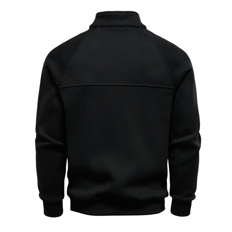 Felpa con cappuccio in pile con mezza zip da uomo - Elegante colletto alto, calda e comoda, casual da casa (blu navy, nero, verde militare, grigio chiaro, beige)_voghion.com